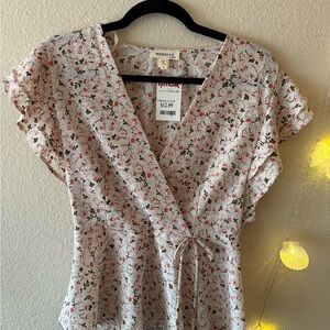 Floral Wrap Top - White and Pink